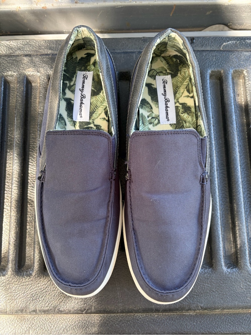Tommy Bahama Navy Canvas Slip-On Loafers with Tropical Lining